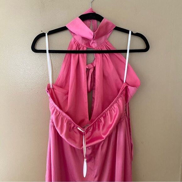 NWT More To Come Janece Keyhole Jumpsuit in Pink halter wide leg toe Revolve XL - Picture 11 of 13